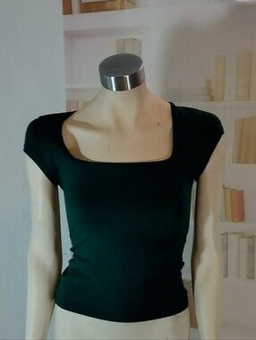 & Other Stories Deep Green Square Neck Cap Sleeve Top